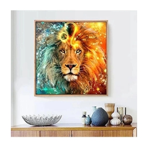 GEEO DIY 5D Moon Diamond Lion River Bridge Painting Kit,Drill Rhinestone Embroidery Cross Stitch Art Kit Wall Hangings Night Scene for Home Wall Decor Arts Craft (5D Lion Painting Kit)