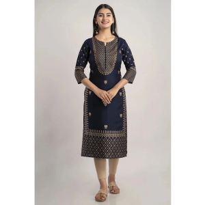 MAUKA - Navy Rayon Womens Straight Kurti ( Pack of 1 ) - None