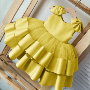 Cutedoll Yellow Net Partywear Kids Frock Dress-2-3 Year