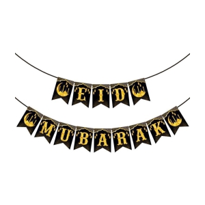 Zyozi Eid Decorations, Eid Mubarak Banner,Eid Mubarak Decorations for Home, Mubarak Bunting Banner Hanging Bunting Garland Party Supplies Mubarak for Home Decorations(Black) - Black