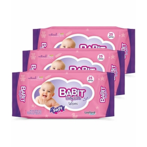 Babit Baby Wet Wipes | Alcohol Free with Lid Pack of 3 (25 wipes Each)