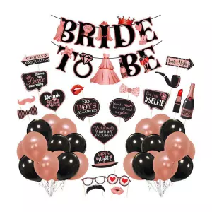 Zyozi 46 Pcs Bachelorette Party Decorations Kit, Bridal Shower Party Supplies & Bride to Be Decoration Banner and Photo Booth Props with Balloons (Set of 46) - Rose