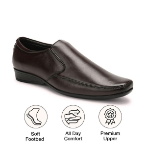 UrbanMark Men Light Weight Square-Toe Faux Leather Slip-On Formal Shoes- Brown - None