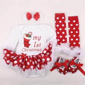 Four-Piece Christmas Outfit-White Shoe / 1 to 2 Years