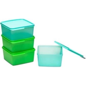 Tupperware Square Refrigerator Keep Tab Medium Plastic Fridge Container 1.2 L Pack of 4 (Multicolor)