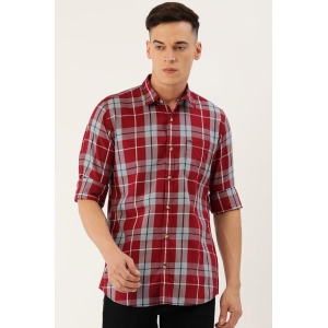 Men Maroon Slim Fit Check Full Sleeves Casual Shirt