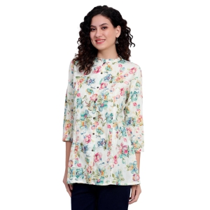 White Foil Printed Rayon Silk Short Kurta-XXL