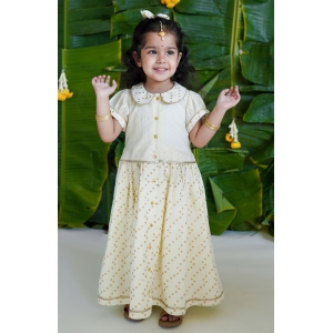 Baby Girl Bandhani Pattu Pavdai-Cream 6M