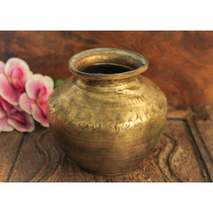 Beautiful Vintage Brass Carved Water Pot