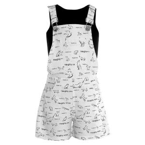 Naughty Ninos - White Cotton Girls Dungarees ( Pack of 1 ) - None