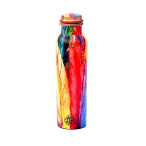 Copper Bottles for Printed with Art Work, Travelling Purpose Bottles, Yoga Ayurveda Healing, 950 ML (Design SM 12)