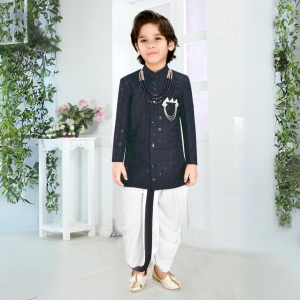 Peacock Blue Indo-western chikankari Kurta and Dhoti set with accessories-5 (5-6 years)