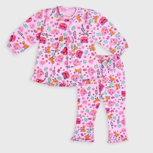 Girls All Over Print Cotton Night Suit-Pink / 7-8 years