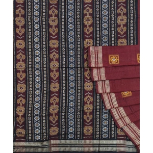 Maroon Bomkai Handwoven Single Ikat Cotton Saree