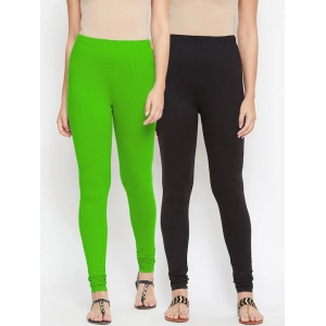 Women Black & Green Pack of 2 Solid Churidar-Length Leggings