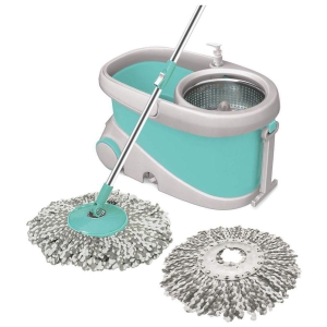 Spotzero by Milton Prime Spin Mop with Big Wheels and Stainless Steel Wringer, Bucket Floor Cleaning and Mopping System,2 Microfiber Refills,Aqua Green - Sea Green