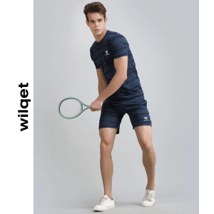 Mens Jacquard SS Round Neck T-Shirts Shorts-Navy / M