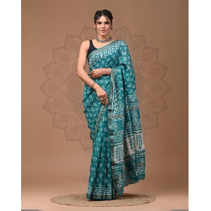 Beautiful Maheshwari Pure Silk Blue Saree Blockprint