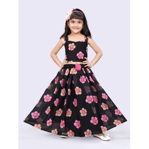 Girls Black Flower Design Festive/Wedding Georgette Lehenga Choli-8 - 9 Year