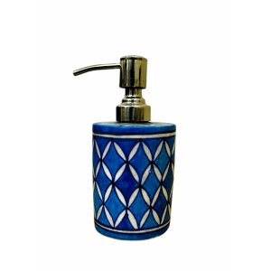 Tribes India Handmade Blue Pottery Round Soap Dispenser (Blue)