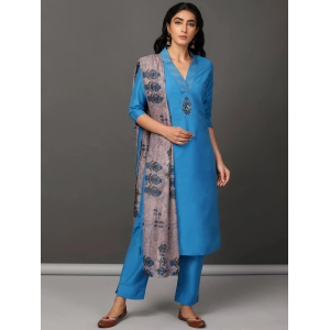 Blue Art Silk Suit Kurta, Pants & Dupatta Set-XXL