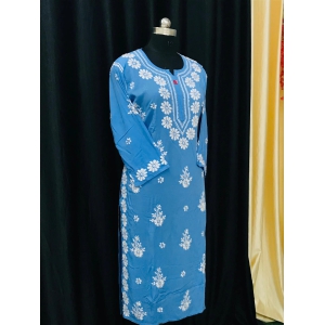 Modal Chikankari kurti-Light Blue / 38/M