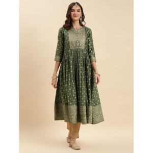 Rangita Women Green Silk Embroidered Calf Length Anarkali Kurti - None