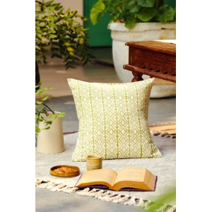 Aaira Green Cushion Cover with Geometric Floral Patterns