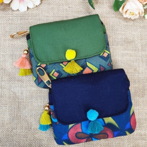 Navy-Green Yellow Kites Mini Wallet