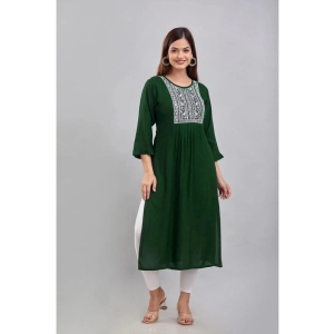 Kapadia Rayon Embroidered A-line Womens Kurti - Green ( Pack of 1 ) - None