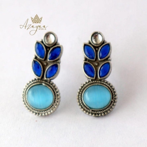 Azayaa World Blue (Dark n Light) Small Leaf and Oval Earring