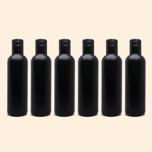 Empty Black HDPE Bottle with Disc Flip Top Cap Refillable Reusable 200ml(Pack of 6)