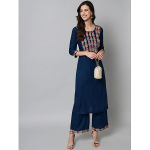 Exclusive Rayon Embroidery Kurta Teal Blue Color With Palazzo For Women.-MEDIUM