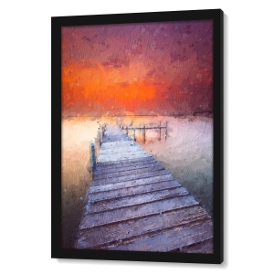 Sunset At Dock - Brush Stroke Style-Basic (9.5 X 13.5 Inches) / Frame With Glossy Film / Black Frame