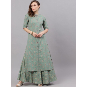 Antaran - Green Cotton Womens Shirt Style Kurti ( Pack of 1 ) - None