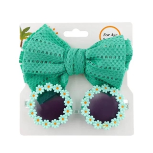 Baby headband and sunglasses combo - flower border-Green