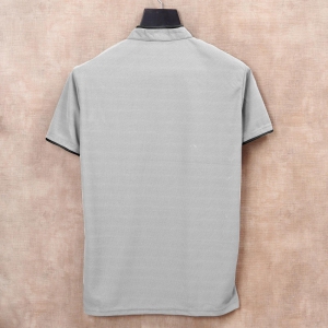 Grey Mens Solid Mandarin Collar Slim Fit Half Sleeve T-Shirt-M