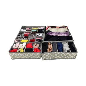 House of Quirk Set of 4 Foldable Storage Box Drawer Divider Organizer Closet Storage for Socks Bra Tie Scarfs