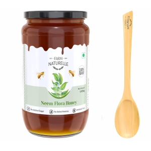 Farm Naturelle Neem Forest Flower Wild Honey 1.45kg |100% Pure Honey | Raw & Unfiltered|Unprocessed|Lab Tested Honey In Glass Jar with Engraved Virgin Wooden Spoon