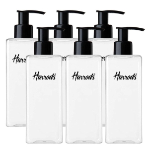 Harrods Empty Square Pump Bottles Refillable Dispenser Container Liquid Soap Dispenser Pump Lotion Bottle Plastic Cylinder with Pumps - 250ml Pack of 6