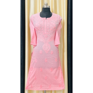 Cotton Dyeable chikan kurti-42/XL / Baby Pink / STRAIGHT KURTI