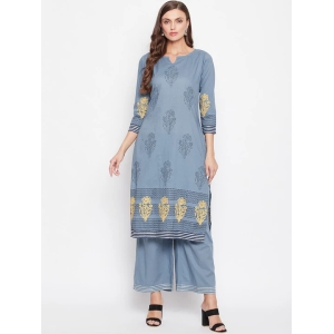 Women Grey Ethnic Motifs Printed Regular Pure Cotton Kurta with Palazzos