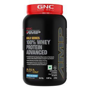 GNC AMP Gold 100% Whey Protein Advanced Vanilla Ice Cream Powder 2 lbs