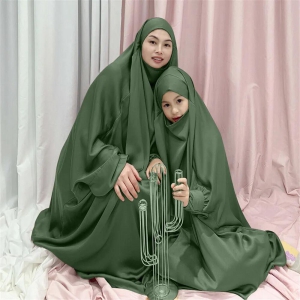 Mother and Daughter Matching Knee Length Jilbab Abaya with Olive Green with Noise PC-XXXL Adult/Mother / XXL (Double XL): 11-12 Years Old / Maroon