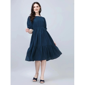 JASH CREATION Rayon Solid Knee Length Womens Fit & Flare Dress - Blue ( Pack of 1 ) - None