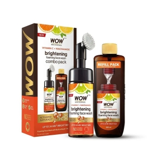 WOW Skin Science Vitamin C Foaming Face Wash Save Earth Combo Pack- Consist of Foaming Face Wash with Built-In Brush & Refill Pack - No Parabens, Sulphate, Silicones & Color - Net Vol. 350mL