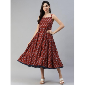 Divena - Cotton Maroon Womens Fit And Flare Dress ( Pack of 1 ) - None