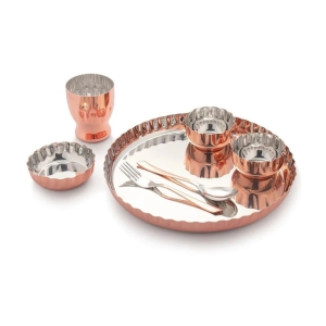 Dynore - 7 Pcs Copper Plated Dinner Set Gold Stainless Steel Dinner Set ( Pack of 7 ) - Gold