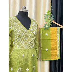 Chikankari Tunics-Pure Tissue Silk / Parrot  Green / Tunics