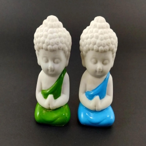 Set of 2 Pieces Miniature Buddha: Green & Blue
